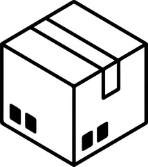 Poster - Simple black outline isometric cardboard box icon on white background