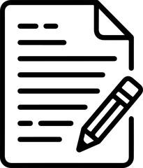 Poster - Simple black line drawing of a document with text and a pencil writing
