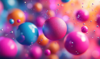 Poster - Colorful abstract spheres with bubbles in vibrant background for digital art.