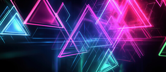 Poster - Neon geometric shapes in vibrant colors creating a dynamic abstract background.