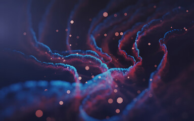 Poster - swirling digital waves with glowing blue and purple hues creating vibrant abstract energy and illuminated visual motion