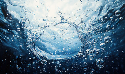 Poster - Underwater bubbles and splashes creating dynamic water surface effects.