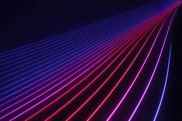Poster - Curved neon lines in red, blue, and purple forming abstract digital wave pattern on dark background with vibrant energy