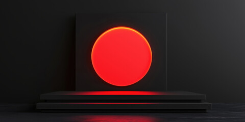 Poster - Red circular light installation on dark background with minimalist design elements.