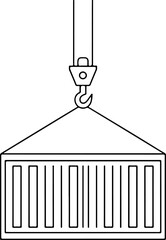 Poster - Outline illustration of a shipping container being lifted by a crane hook