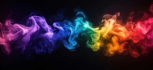 Poster - Colorful abstract smoke wave in vibrant rainbow hues on dark background.