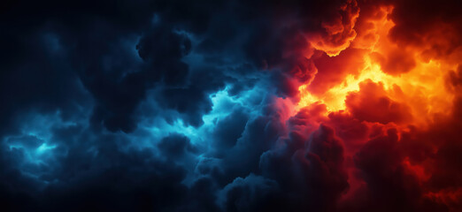  - Dramatic Contrast of Blue and Red Clouds in a Stormy Sky.