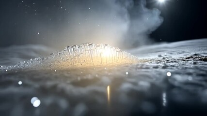 Wall Mural - close-up view of a glowing, crystalline formation on a dark, textured surface, resembling a miniatur