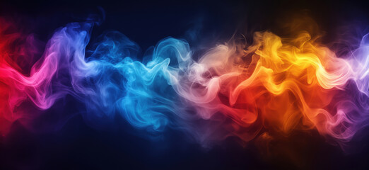 Poster - Colorful abstract smoke waves in vibrant hues of blue, orange, pink, and yellow.