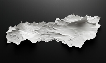 Poster - Textured crumpled white paper on dark background showcasing unique shapes and shadows.
