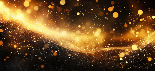 Poster - Golden glittering particles creating a magical abstract background with bokeh effect.
