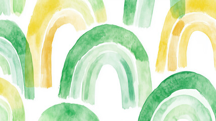 Poster - Colorful watercolor rainbows in green and yellow hues for cheerful designs.