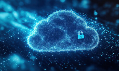 Poster - Cloud computing security with digital lock symbolizing data protection and privacy.