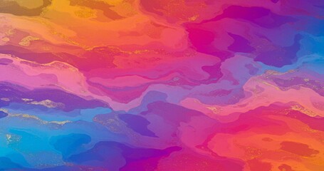 Poster - A colorful abstract background featuring watercolor textures in shades of orange, pink, purple, and blue, accented with delicate gold specks for a luxurious and artistic feel. 