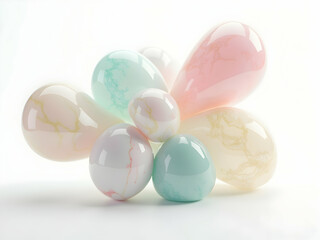 Poster - Ethereal Translucent 3D Abstract Blobs, A Mesmerizing Display of Intricate Marble-Textured Spheres and Elongated Forms