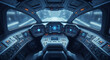 © VectographyStudio - Futuristic spaceship cockpit interior view showcasing detailed control panels and glowing displays