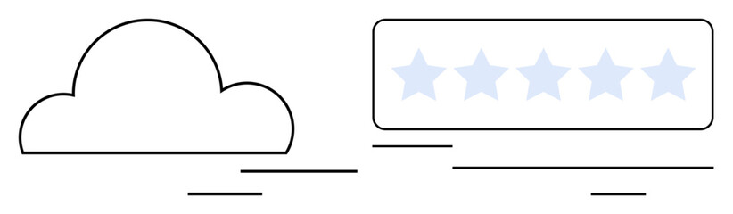 Poster - Cloud shape with outlined five-star rating box emphasizing quality and feedback. Ideal for cloud data, hosting review, quality assurance, user feedback, online services, client rating, simple flat