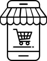 Aufkleber - Mobile shopping icon with a storefront awning and shopping cart symbol