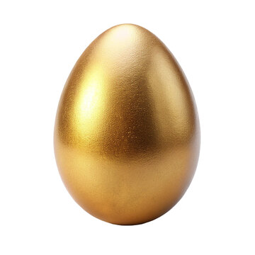 big single 3d gold painted egg isolated on transparent background