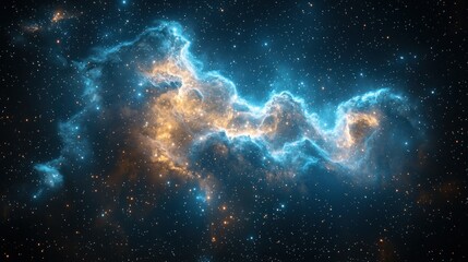 Celestial clouds glow in blue & gold, scattered starlight