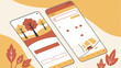 © hamza - Two modern smartphones displaying stylized autumn scenes and a navigation app with a car on a map set against a warm abstract background with falling leaves