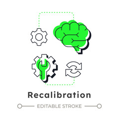 Poster - Recalibration modern linear concept icon. Reconfiguring resources. Step in capacity management processes. Flat outline elements connected with dotted lines. Creative visual. Easy to edit
