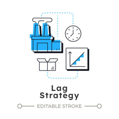 Poster - Lag strategy modern linear concept icon. Increase production after demands. Capacity management regulation. Flat outline elements connected with dotted lines. Creative visual. Easy to edit