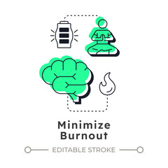 Poster - Minimize burnout modern linear concept icon. Accurately aligning workforce. Benefit of capacity management. Flat outline elements connected with dotted lines. Creative visual. Easy to edit