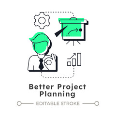Poster - Better project planning modern linear concept icon. Structured organization. Benefit of capacity management. Flat outline elements connected with dotted lines. Creative visual. Easy to edit