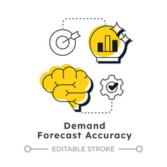 Poster - Demand forecast accuracy modern linear concept icon. Better alignment of resources. Capacity management metric. Flat outline elements connected with dotted lines. Creative visual. Easy to edit