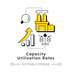 Poster - Capacity utilization rates modern linear concept icon. Identify waste and overuse. Resource management metric. Flat outline elements connected with dotted lines. Creative visual. Easy to edit