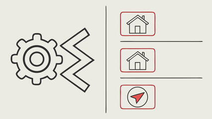 Poster - Gear and zigzag symbol with house and compass icons isolated on white background
