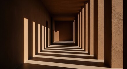 Minimalist hallway with dramatic light and shadow