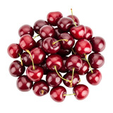 Pile of Fresh Red Cherries with Water Droplets, Top Down View