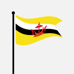 Fototapete - Flag of Brunei. Brunei flag computer digital vector illustration icon design. Fluttering flagpole flag.