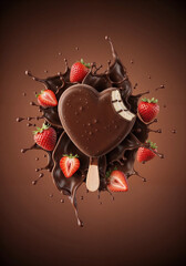 Poster - delicious heart shaped ice cream with strawberries . Generative AI