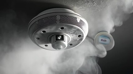 Aufkleber - Smoke rises from a smoke detector, indicating potential fire hazards or safety issues in the environment, Smoke rising near round smoke detector