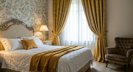 Poster - interior luxury bedroom richly decorated in antique style . Generative AI