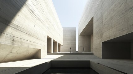 Poster - Minimalist concrete architecture showcasing a sunlit, open-air courtyard with sleek