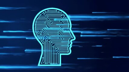 Poster - Artificial Intelligence Head Graphic on Navy Background with Blue Streaks