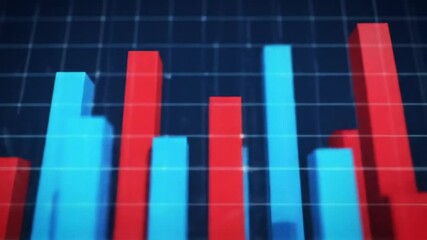 Poster - Dynamic Bar Graph Displaying Red and Blue Business Data on Dark Grid Background