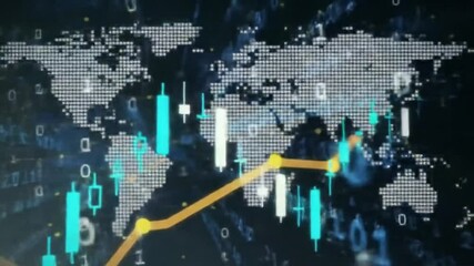 Poster - Dynamic Stock Market Graph with Digital World Map and Binary Code Financial Data Analysis Technology Global Trends and