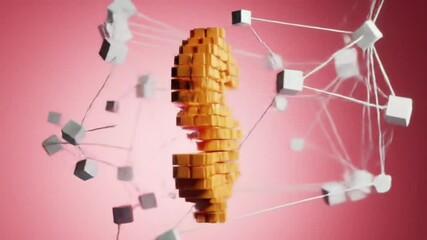 Aufkleber - Golden Digital Dollar Sign with Cubes Network on Soft Pink Gradient Background Depicts Financial Technology and Modern