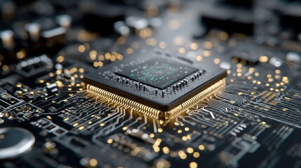 Poster - Close-up of a Microchip on Circuit Board