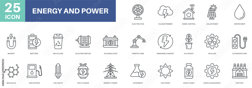 Power Energy Pack Outline Collections Icon Set. Simple Style Perfect ...