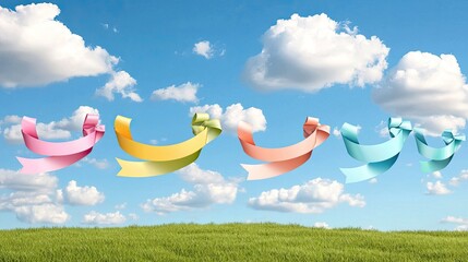 Fototapete - Colorful art banners waving in wind with open field view and copy space