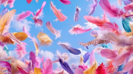 Fototapete - Fabric feathers and fringe moving in wind, bright background left clean