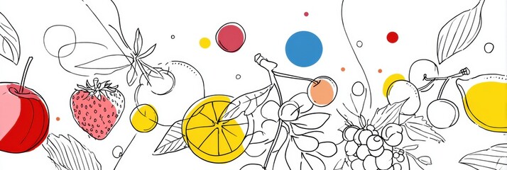 Poster - Vibrant Line Art Illustration Featuring Colorful Fruit Accents in a Minimal Modern Style With Untouched Top Margin