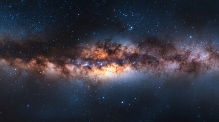 Wall Mural - Milky Way galaxy core with glowing dust and stars. Deep space astrophotography of night sky and cosmic nebula.