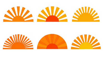 Poster - Six Stylized Sunset Illustrations with Orange and Yellow Hues, PNG